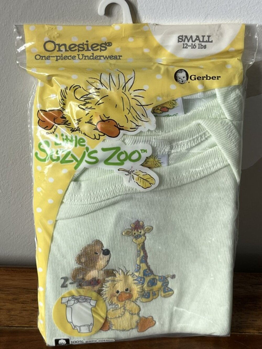 NEW Vtg GERBER Little Suzy's Zoo 2pk Green Onesies Bodysuit Size Small 12-16 lbs